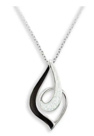 Sterling Black & White Marquise Enamel Necklace