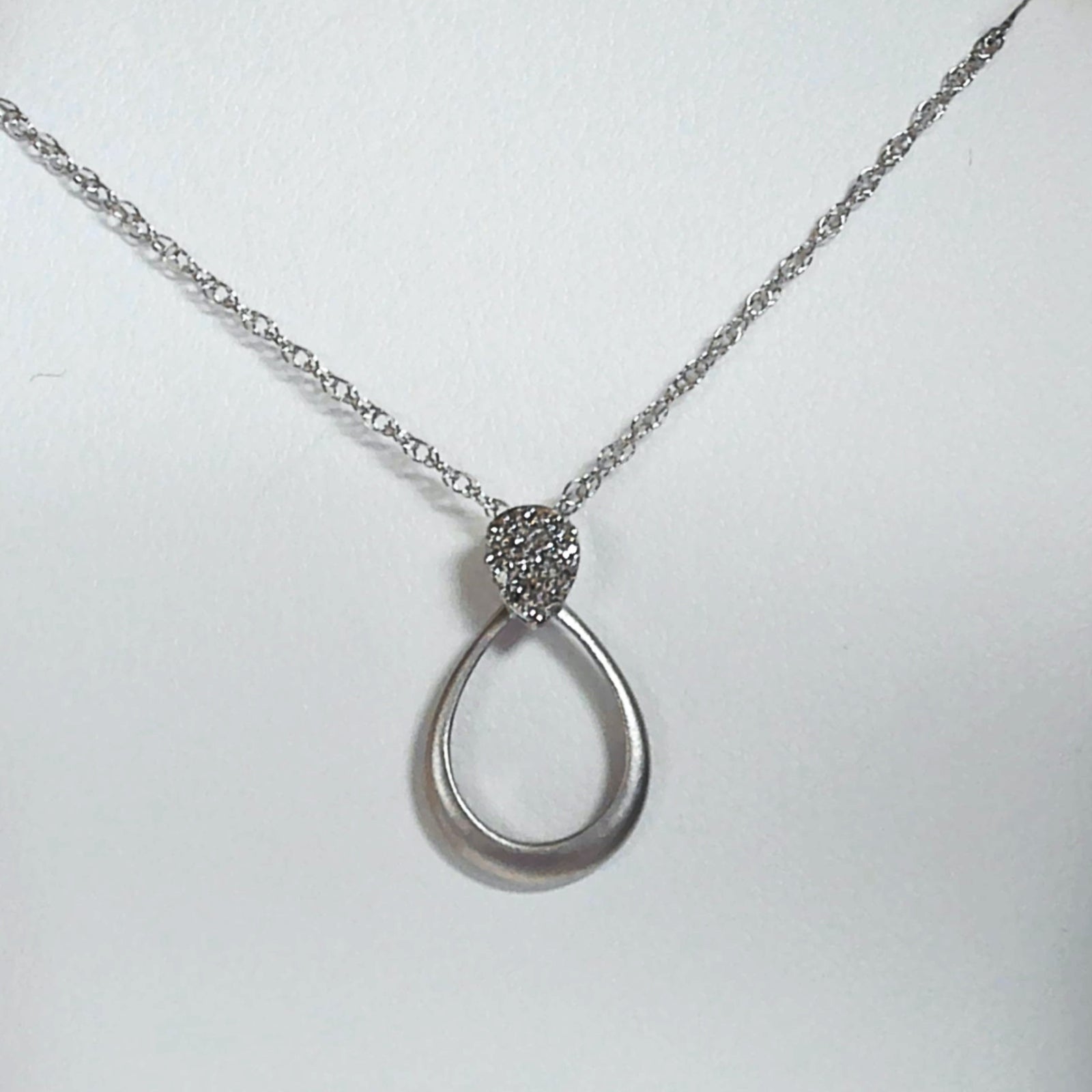 Sterling Silver Diamond Teardrop Matte Pendant Necklace