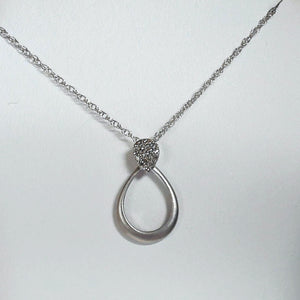 Sterling Silver Diamond Teardrop Matte Pendant Necklace