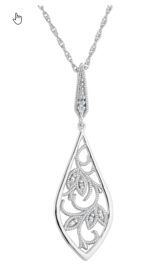18" Sterling Diamond Filigree Drop Pendant Necklace