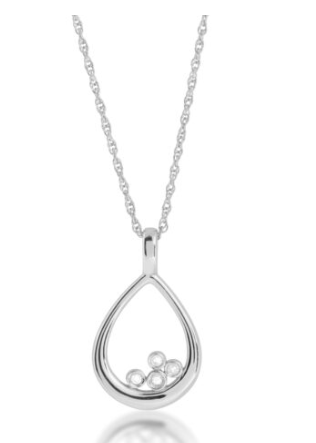 18" Sterling Diamond Tear Drop Bubble Pendant Necklace