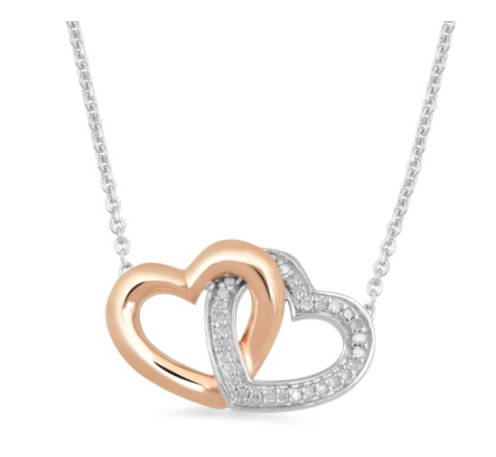 18" Sterling & Rose Gold-Plated Diamond 2-Heart Necklace