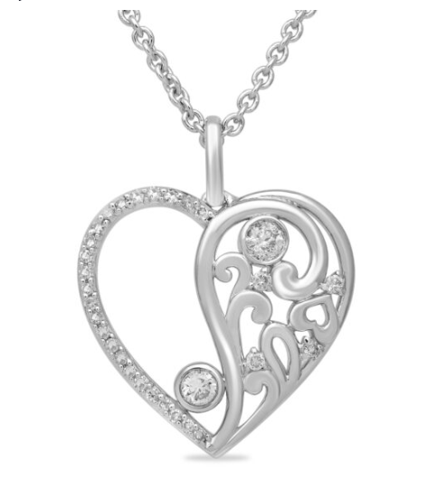 18" Sterling & Diamond Filigree Heart Necklace