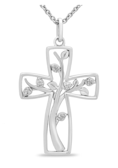 18" Sterling & Diamond Family Tree Cross Necklace