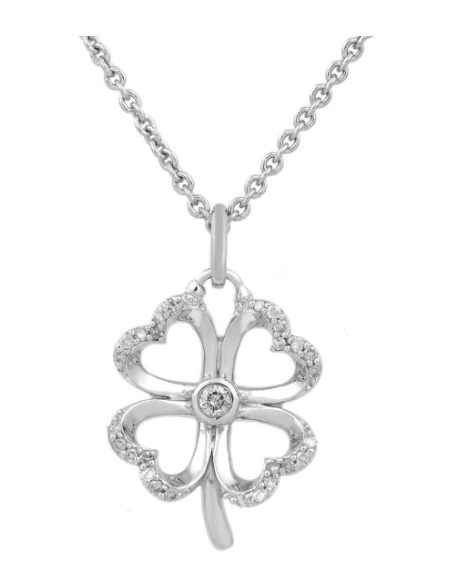 18" Sterling & Diamond Shamrock Necklace