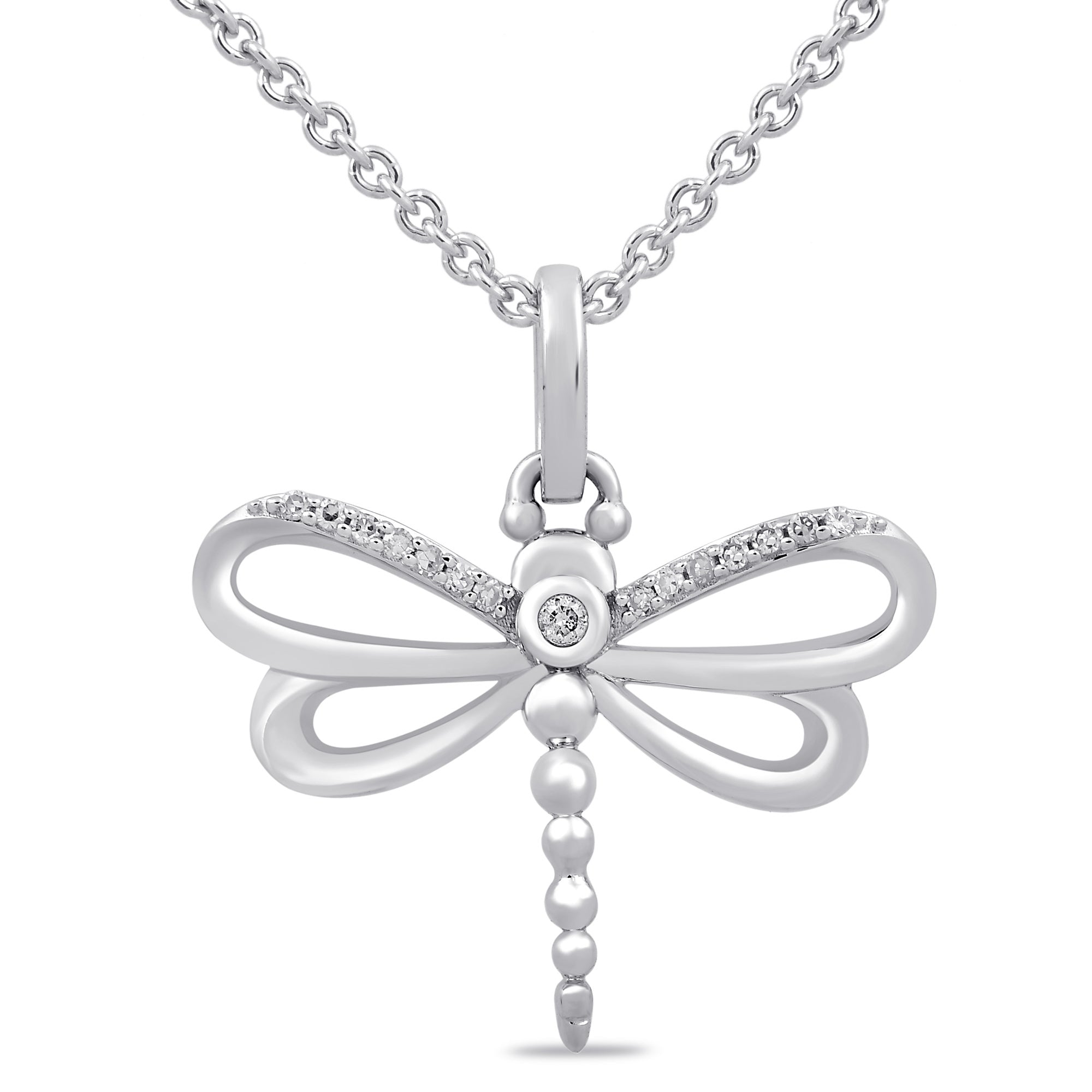 18" Sterling Diamond Dragonfly Pendant Necklace