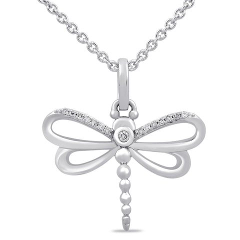 18" Sterling Diamond Dragonfly Pendant Necklace