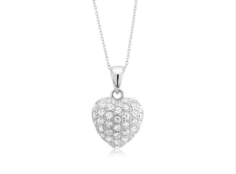 Sterling CZ Pave' Heart Pendant Necklace