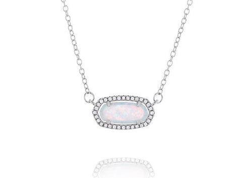 Sterling Created Opal & CZ Necklace