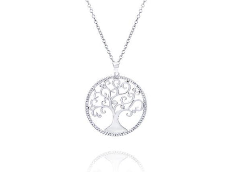 Sterling & CZ Tree of Life Pendant Necklace