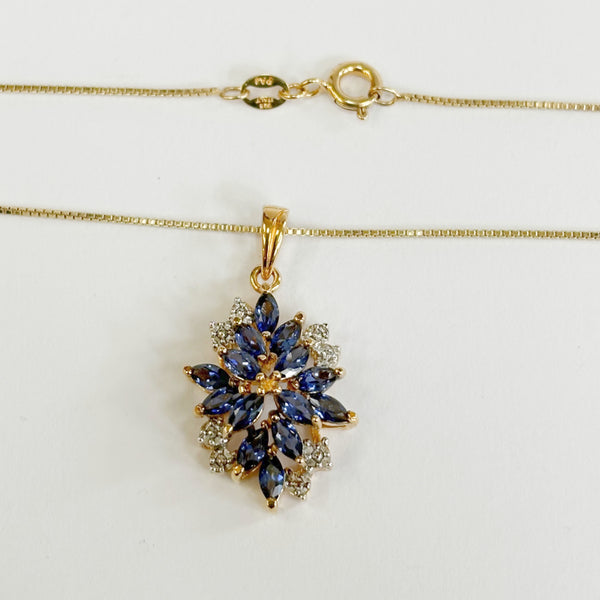 Sterling Silver / Gold-Plated Synthetic Blue Sapphire Cluster Necklace