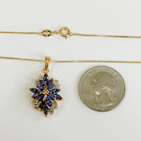 Sterling Silver / Gold-Plated Synthetic Blue Sapphire Cluster Necklace