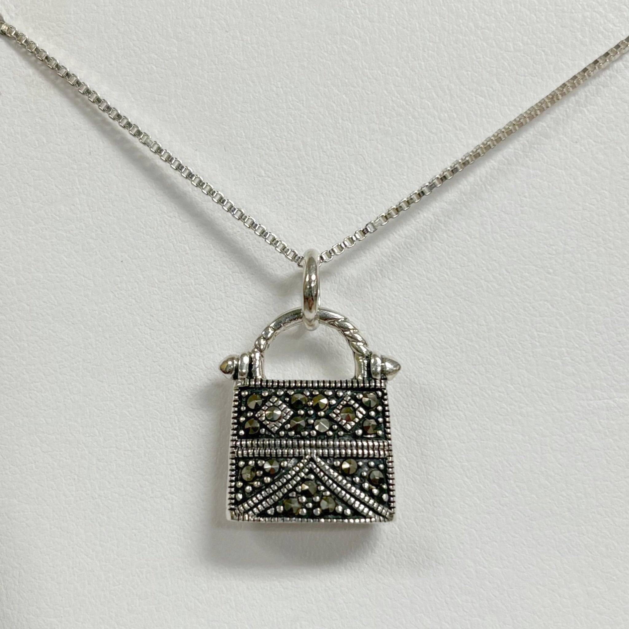 Sterling Silver Marcasite Purse Necklace