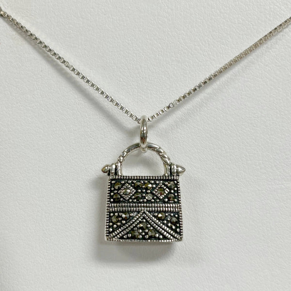 Sterling Silver Marcasite Purse Necklace