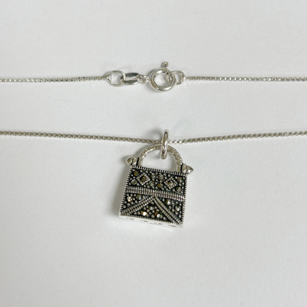 Sterling Silver Marcasite Purse Necklace