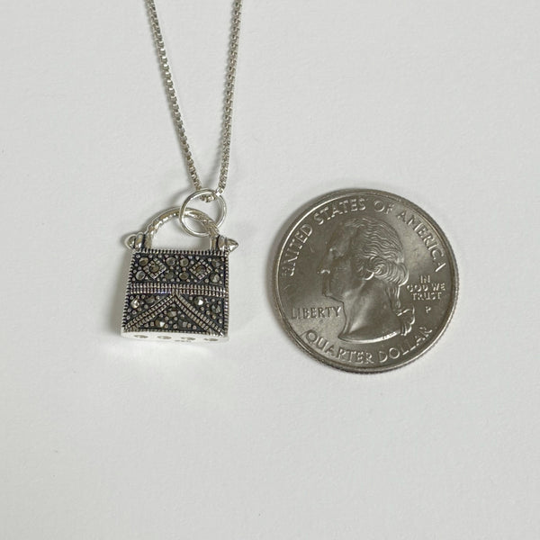 Sterling Silver Marcasite Purse Necklace