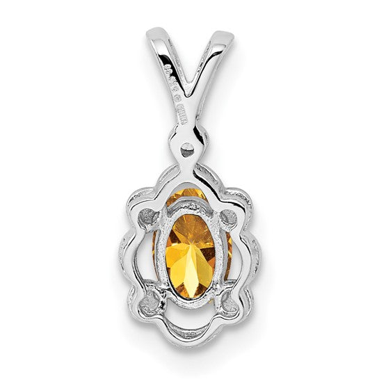 18" Sterling Silver Oval Citrine & Diamond Pendant Necklace