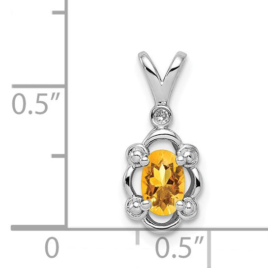 18" Sterling Silver Oval Citrine & Diamond Pendant Necklace