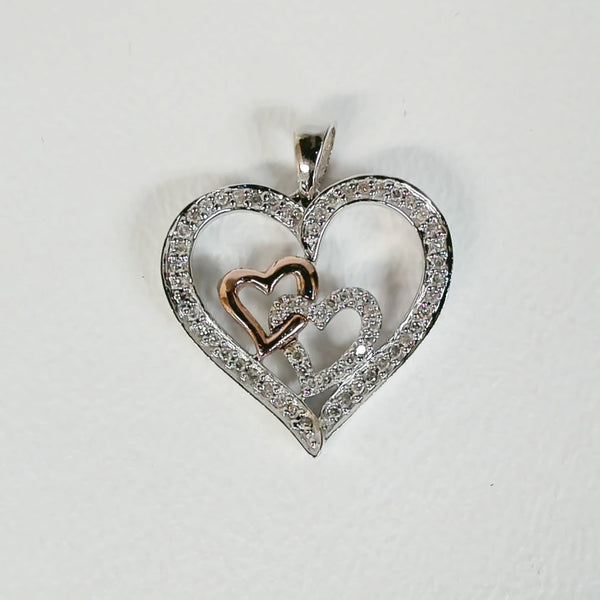 18" Sterling & 10K Double Heart Pendant