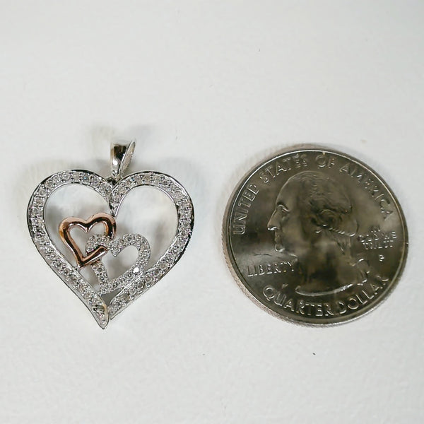 18" Sterling & 10K Double Heart Pendant