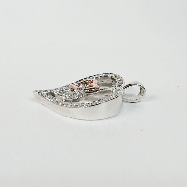 18" Sterling & 10K Double Heart Pendant