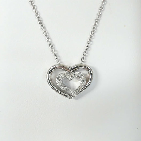 18" Sterling Diamond Double Heart Necklace