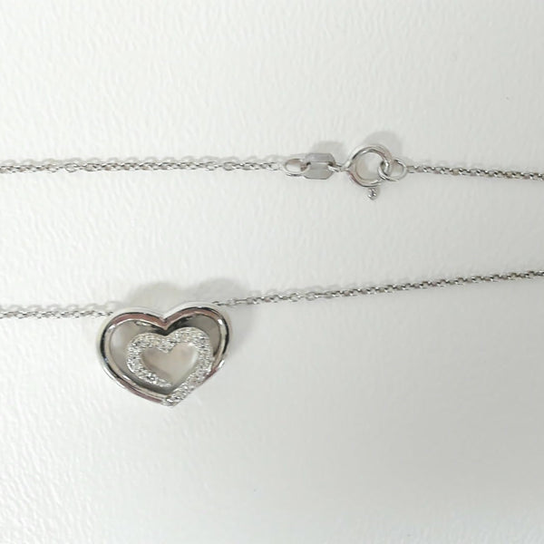 18" Sterling Diamond Double Heart Necklace