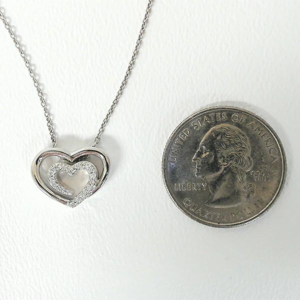 18" Sterling Diamond Double Heart Necklace