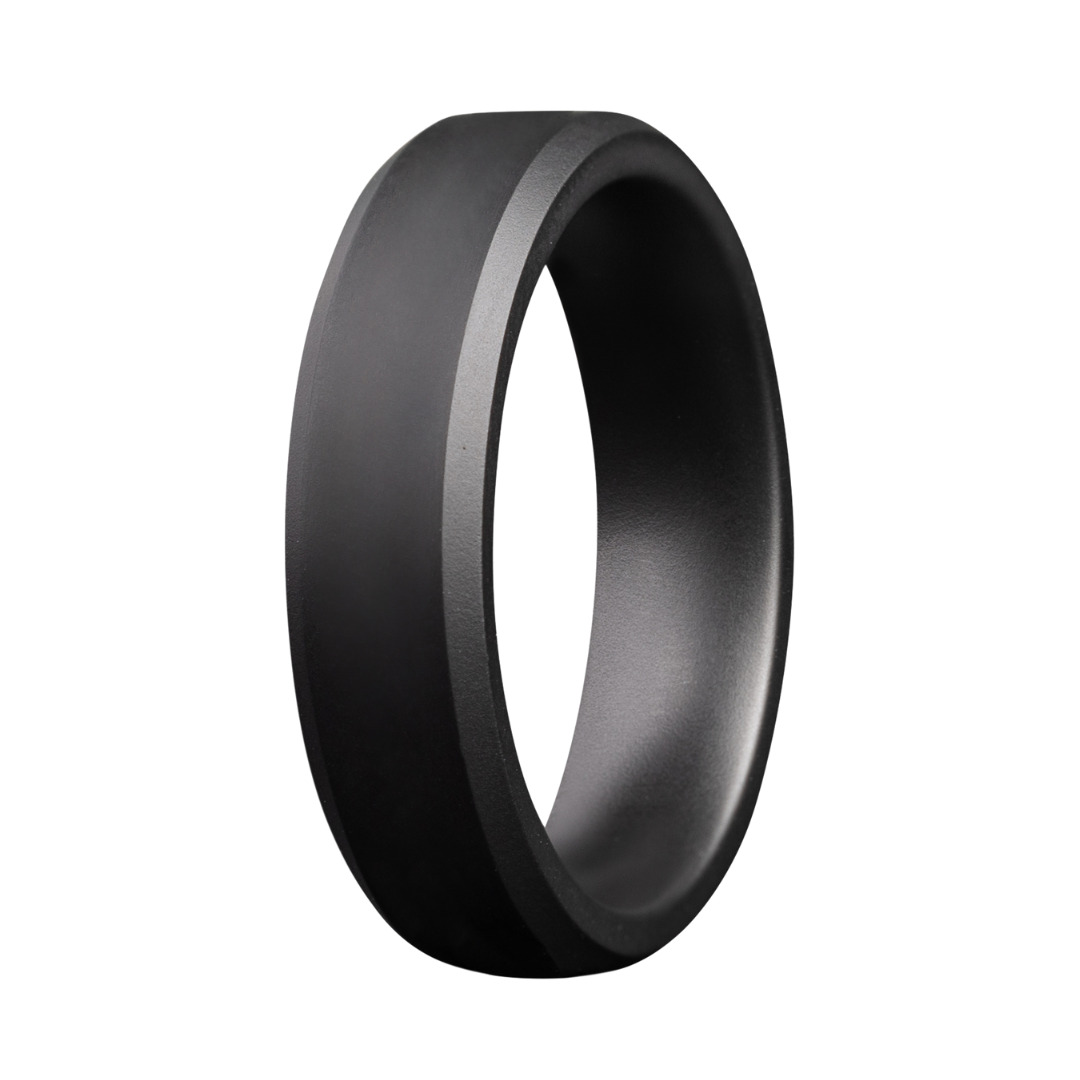 6mm Matte Beveled Edge Black Ceramic Band