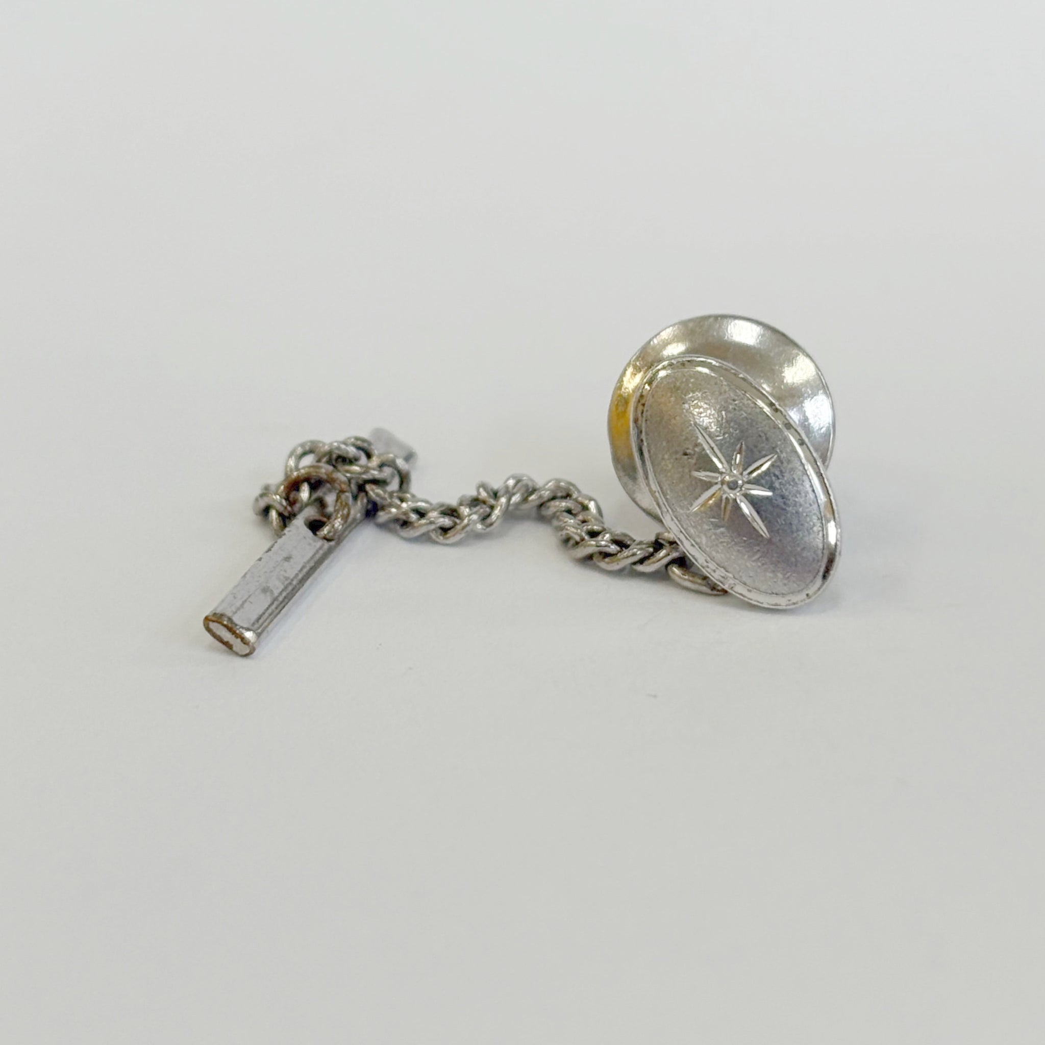 Sterling Silver Oval Diamond-Cut Tie-Tac