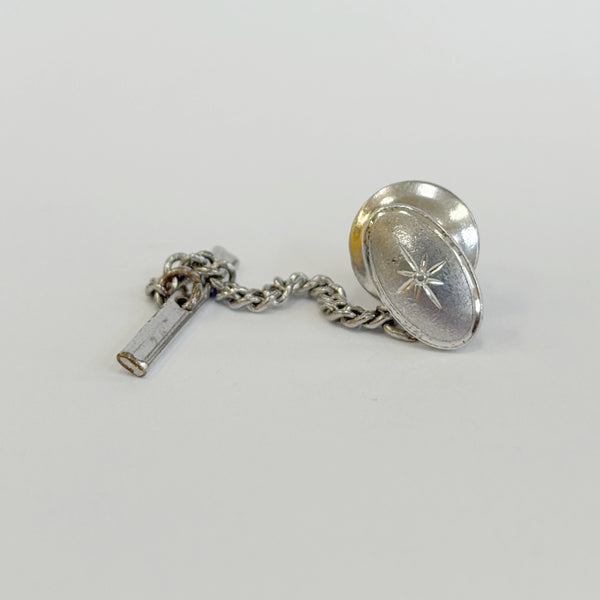 Sterling Silver Oval Diamond-Cut Tie-Tac