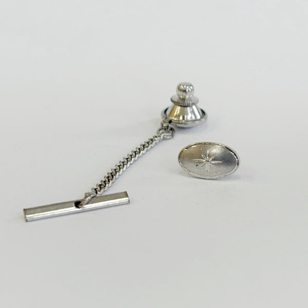 Sterling Silver Oval Diamond-Cut Tie-Tac