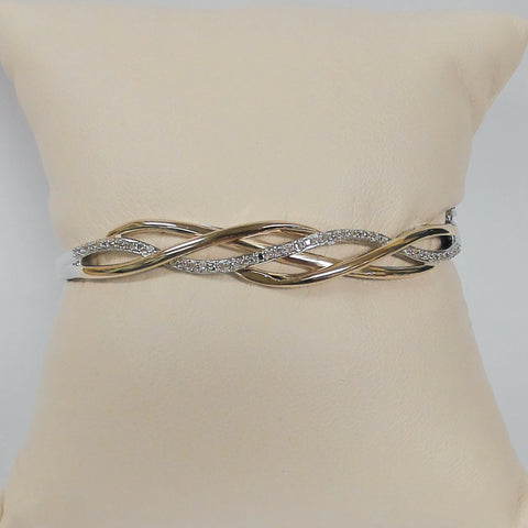 Sterling Silver & 10k Yellow Gold Diamond Bangle Bracelet