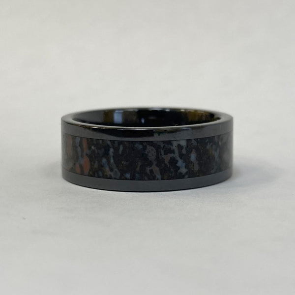 8 mm Black Ceramic Dinosaur Bone Inlay Wedding Band