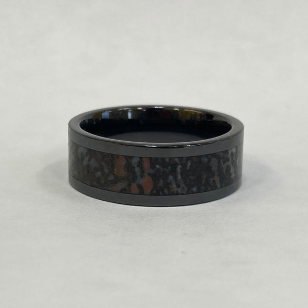 8 mm Black Ceramic Dinosaur Bone Inlay Wedding Band