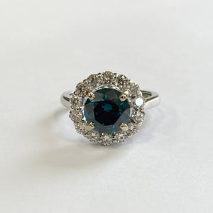 2.04ct. Natural Teal Blue Diamond Halo Ring