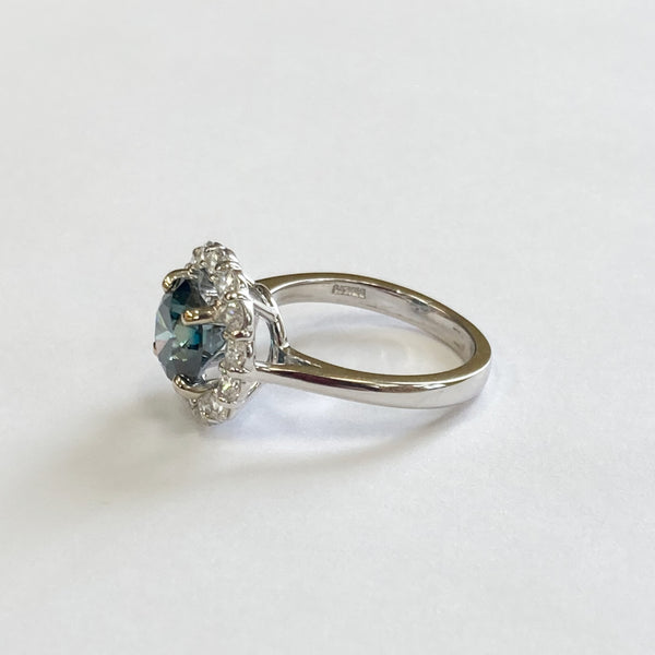 2.04ct. Natural Teal Blue Diamond Halo Ring