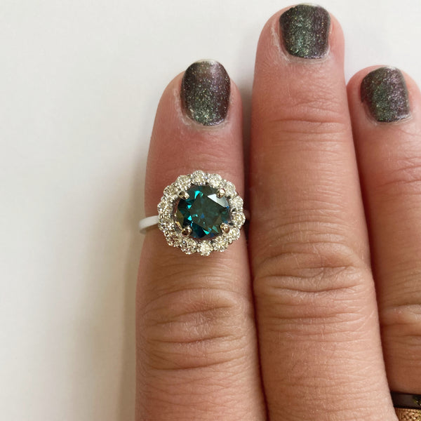 2.04ct. Natural Teal Blue Diamond Halo Ring