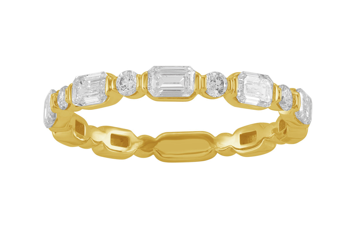 14K .86TW Emerald and Round Diamond Band