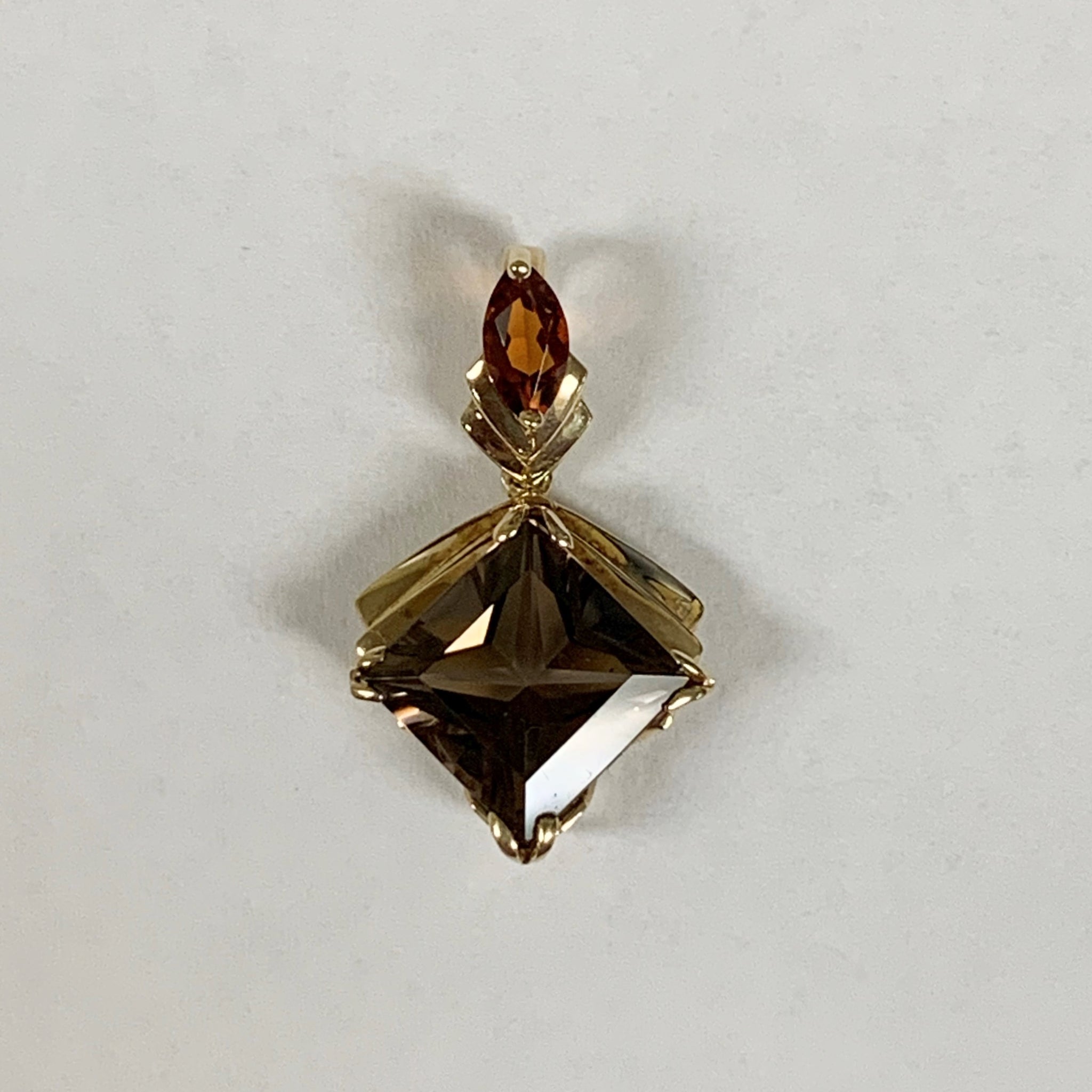 14k Smoky Quartz & Garnet Pendant