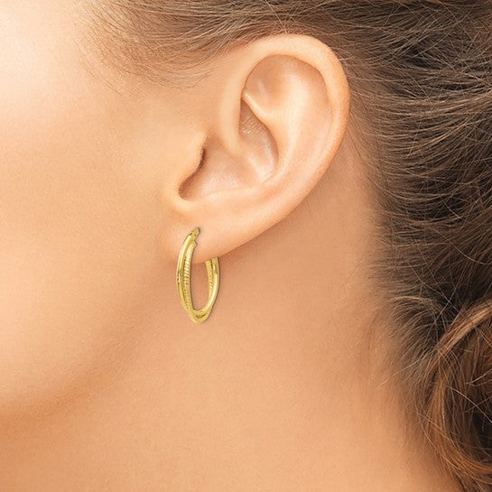 14K Gold Polished & Textured Hoop Earrings