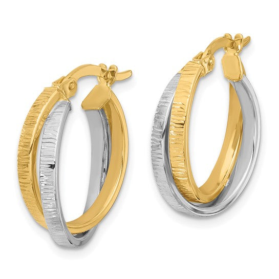 14K Two-Tone Gold Polished & Textured Bypass Hoop Earrings