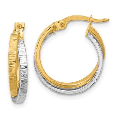 14K Two-Tone Gold Polished & Textured Bypass Hoop Earrings
