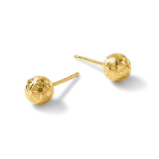 14K Polished/Satin & Diamond-Cut Ball Post Earrings