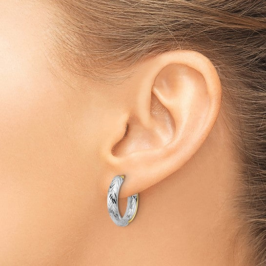 14k Two-Tone Polished & Diamond-Cut Huggie Hoop Earrings