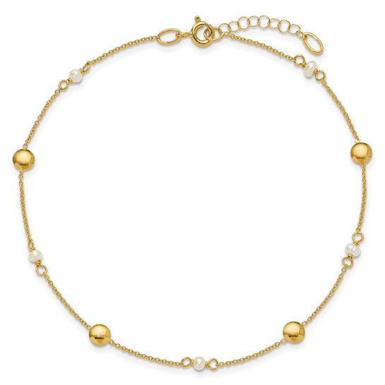 Leslie's Polished Bead and Pearl Anklet