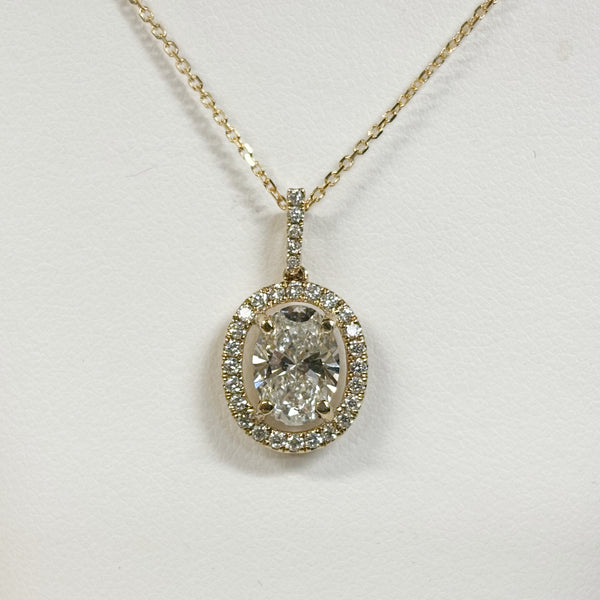 18" 1.88TW 14K Oval Diamond Halo Pendant
