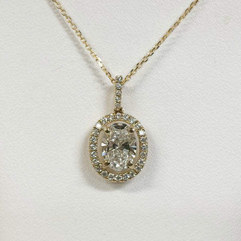 18" 1.88TW 14K Oval Diamond Halo Pendant