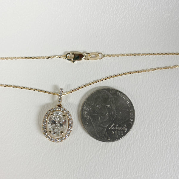 18" 1.88TW 14K Oval Diamond Halo Pendant