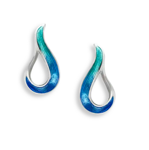 Sterling Freeform Teal to Blue Enamel Earrings